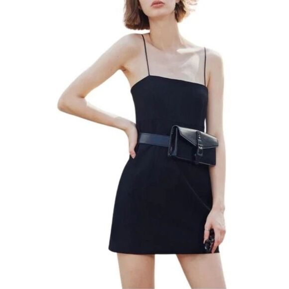 Nordstrom Open Edit Black Sleeveless Slinky Spaghetti Strap Stretchy Mini Dress - Picture 1 of 8
